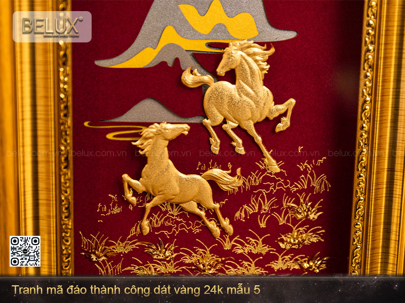 Tranh quà tặng mã đáo thành công dát vàng 24k mẫu 5